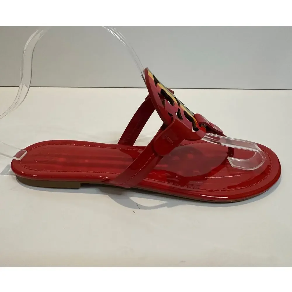 Tory Burch Miller Limited Edition Rainbow Leather Sandals Sz 9.5 Red Logo Sandal